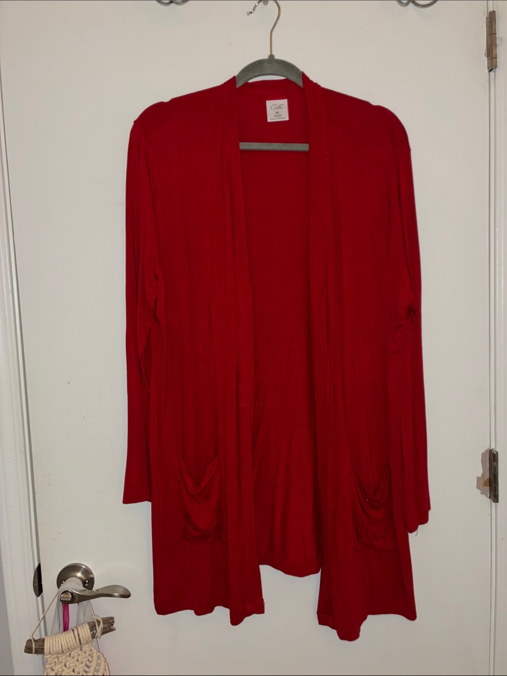 Cielo Open-Front Red Long Cardigan